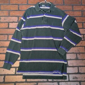 Polo Ralph Lauren Men's M Y2K Vintage Fade Rugby Long Sleeve USA Cotton